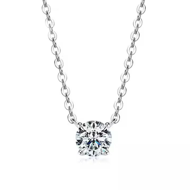 Moissanite 925 Sterling Silver Claw Round Necklace