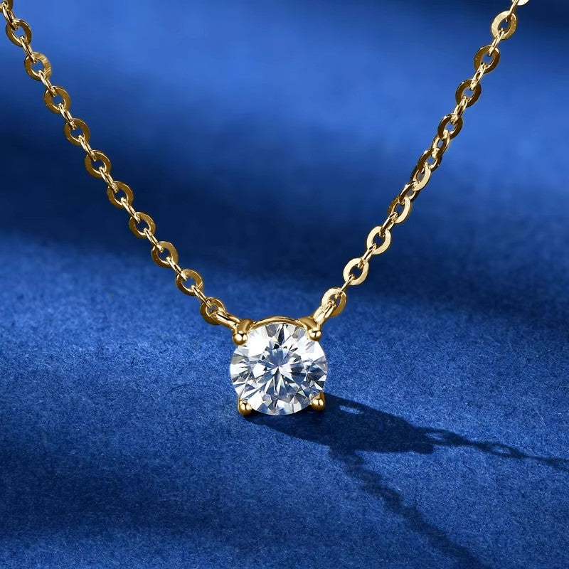 Moissanite 925 Sterling Silver Claw Round Necklace