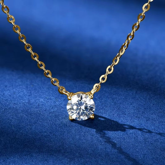 Moissanite 925 Sterling Silver Claw Round Necklace