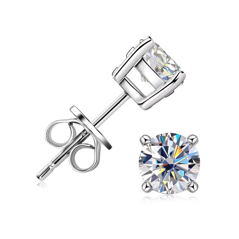 Moissanite 925 Sterling Silver Round Cut Simple Four-Claw Earring