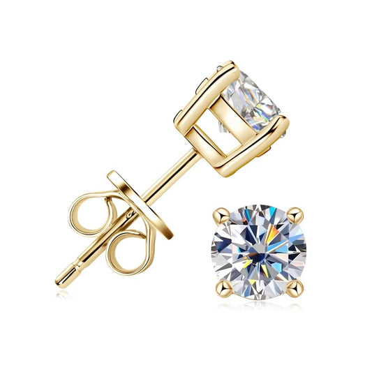 Moissanite 925 Sterling Silver Round Cut Simple Four-Claw Earring